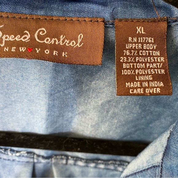 Speed control measurement,photo extra large, chambray half button top dress blue - Picture 4 of 7